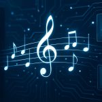 Abstract representation of music notes on a digital background