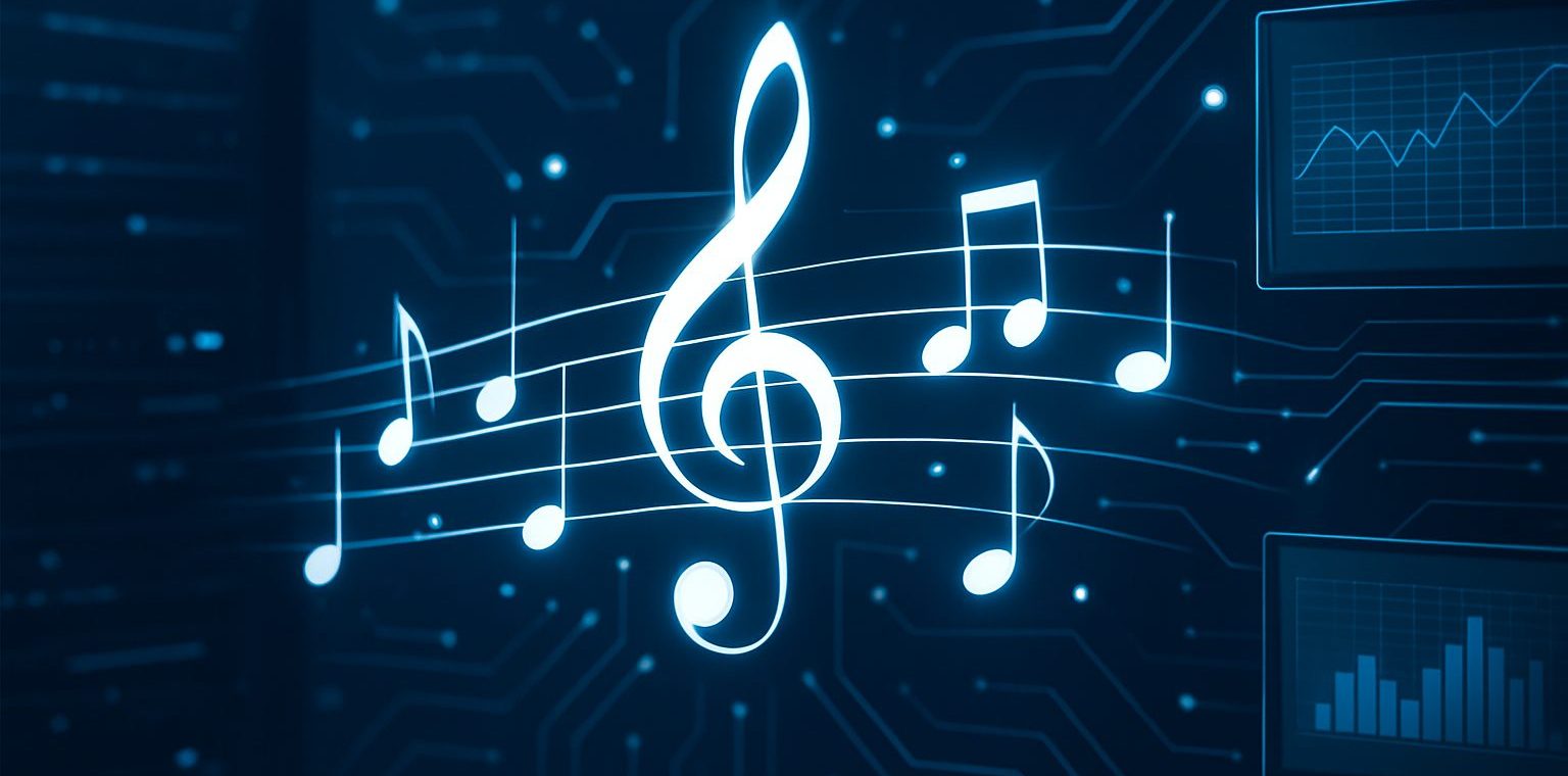 Abstract representation of music notes on a digital background