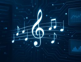 Abstract representation of music notes on a digital background