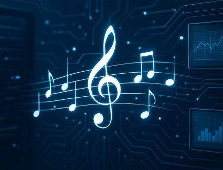 Abstract representation of music notes on a digital background