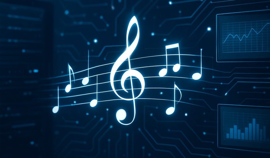 Abstract representation of music notes on a digital background
