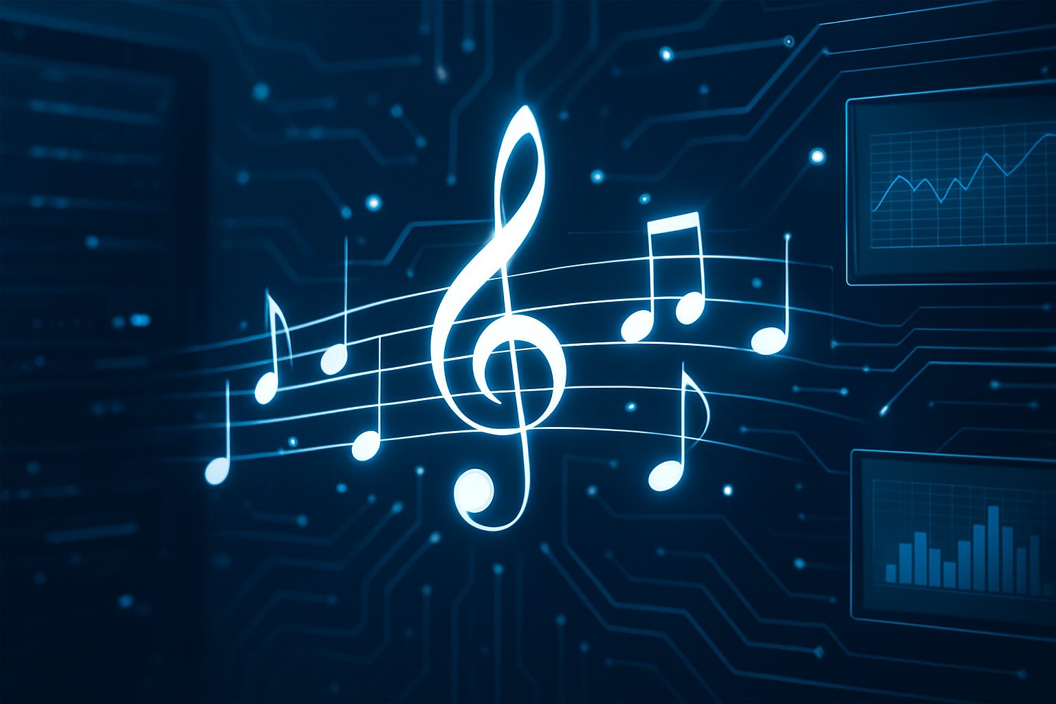 Abstract representation of music notes on a digital background